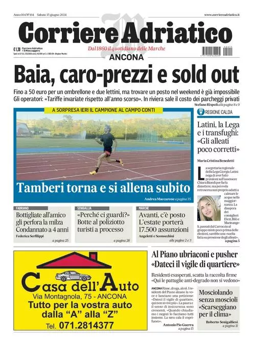 Prima-pagina-corriere adriatico-edizione-di-oggi-15-06-2024